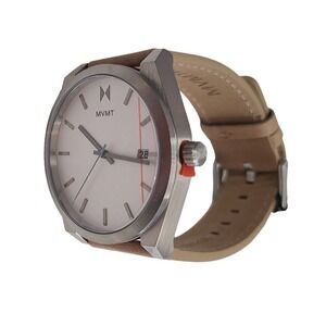 MVMT Men's Watch White Dial Tan Leather Strap Analog Date Display‎ 45mm